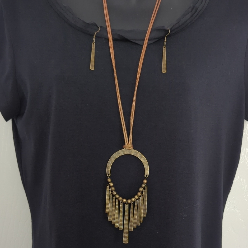 Fun Brass -Toned Necklace and Earring Set